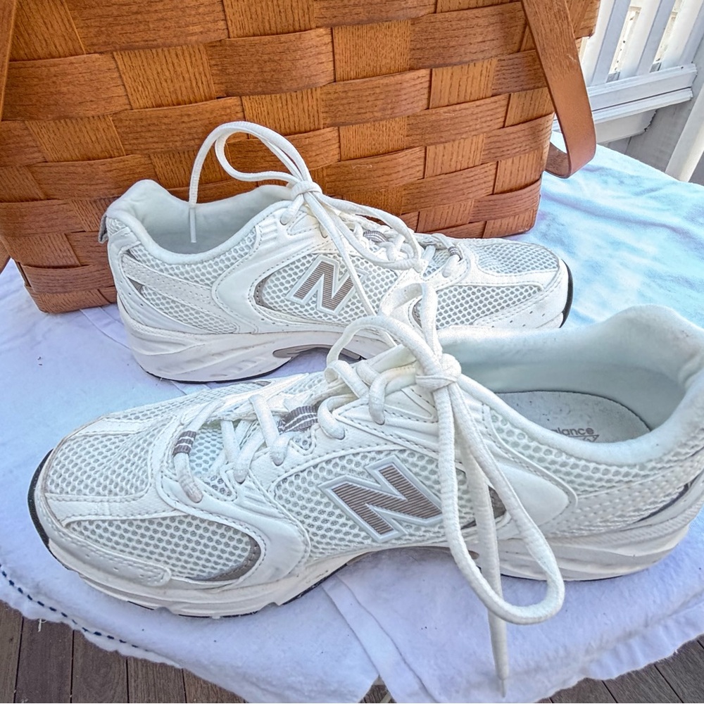 New Balance 530 White Sneakers with Sea Salt Trim, W 8.5, M 7